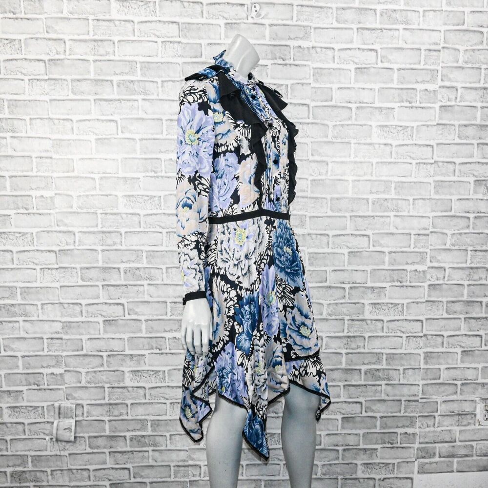 Coach 1941 X Kaffe Fassett Print Ruffle Pleated Dress Blue Black Size 0 View 5